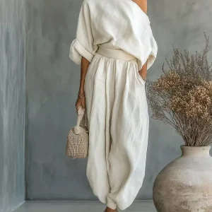 One Shoulder Linen Two Piece Set