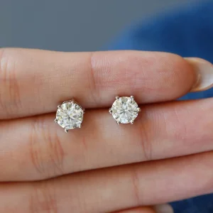 Silver Round Moissanite Stud Earrings