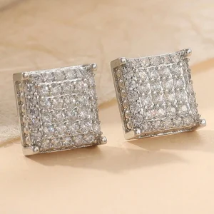 Elegant Cubic Zirconia Square Earrings,