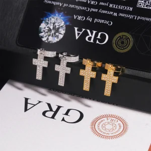 Iced Out Cross Dangle Hoop Earrings,